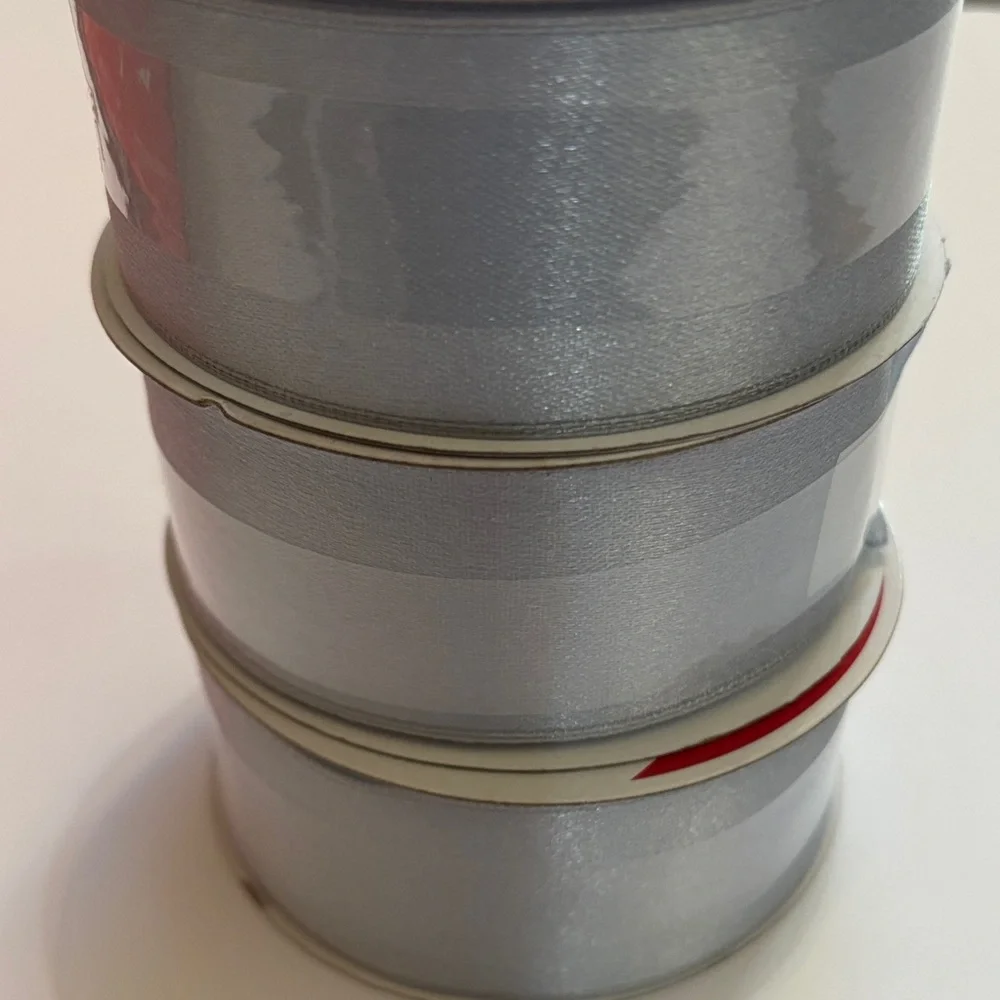 Silver Blue Ribbon Spools 30ft Ice Blue Satin Ribbon NWT